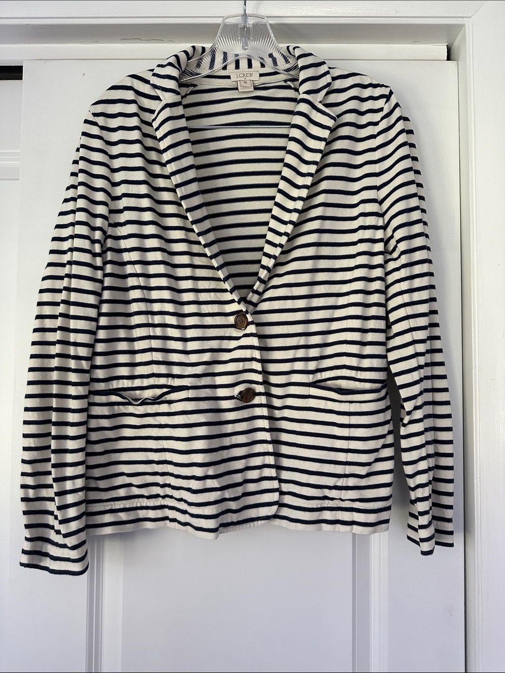 J. Crew Factory Navy and Ivory Striped Knit Blazer